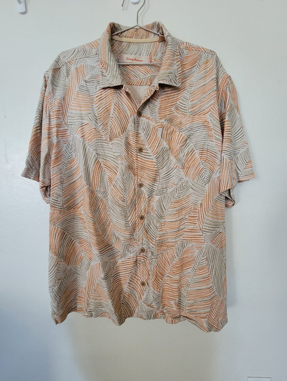 Tommy Bahama Orange/Tan Textured Palm Leaf Silk Camp Shirt